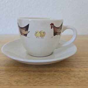 Vintage Chicken Festival Coffe Tea Cup and Saucer‎ set by Jet and Company Rustic